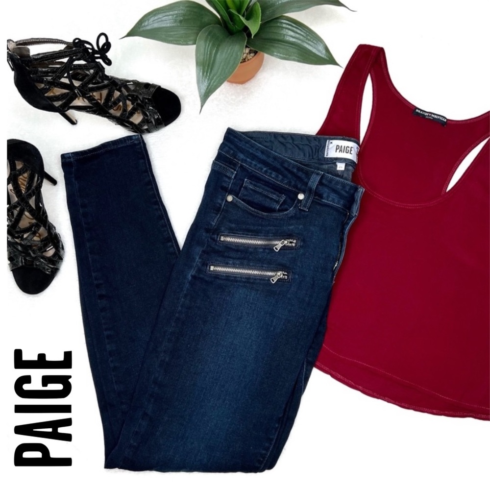 ❌SOLD❌ Paige Edgemont Exposed Double Zipper Jeans, Dark Blue Denim sz 28 Peyton - Picture 1 of 17